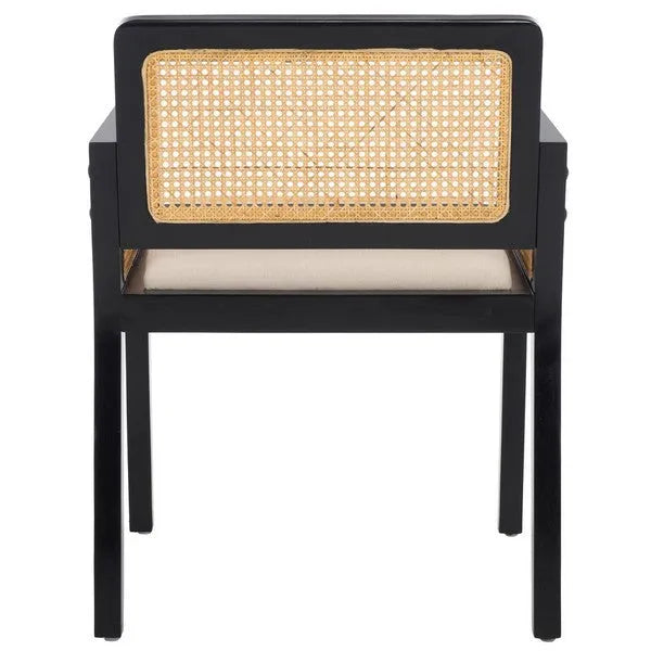 Patrina Rattan Armed Dining Chair in Black with Cushion