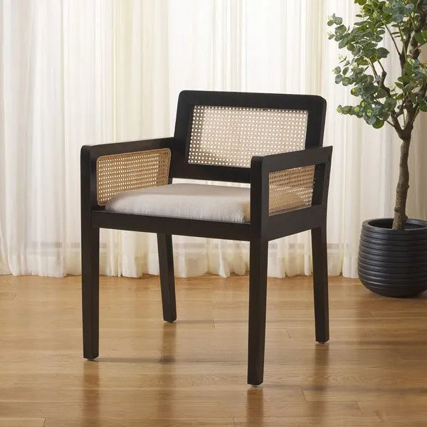 Patrina Rattan Armed Dining Chair in Black with Cushion