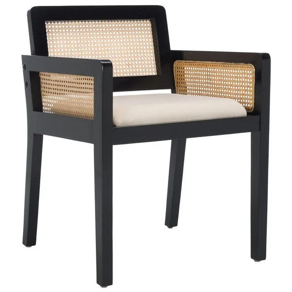 Patrina Rattan Armed Dining Chair in Black with Cushion