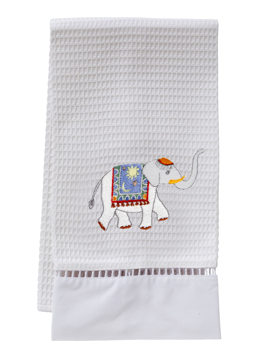 Guest Towel, Waffle Weave, Charming Elephant (Blue)