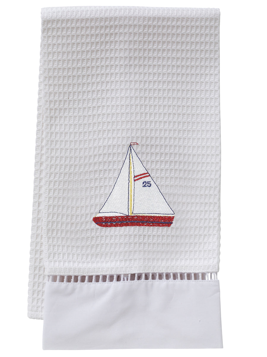 Guest Towel , Waffle Weave, Sailboat (Red, White)