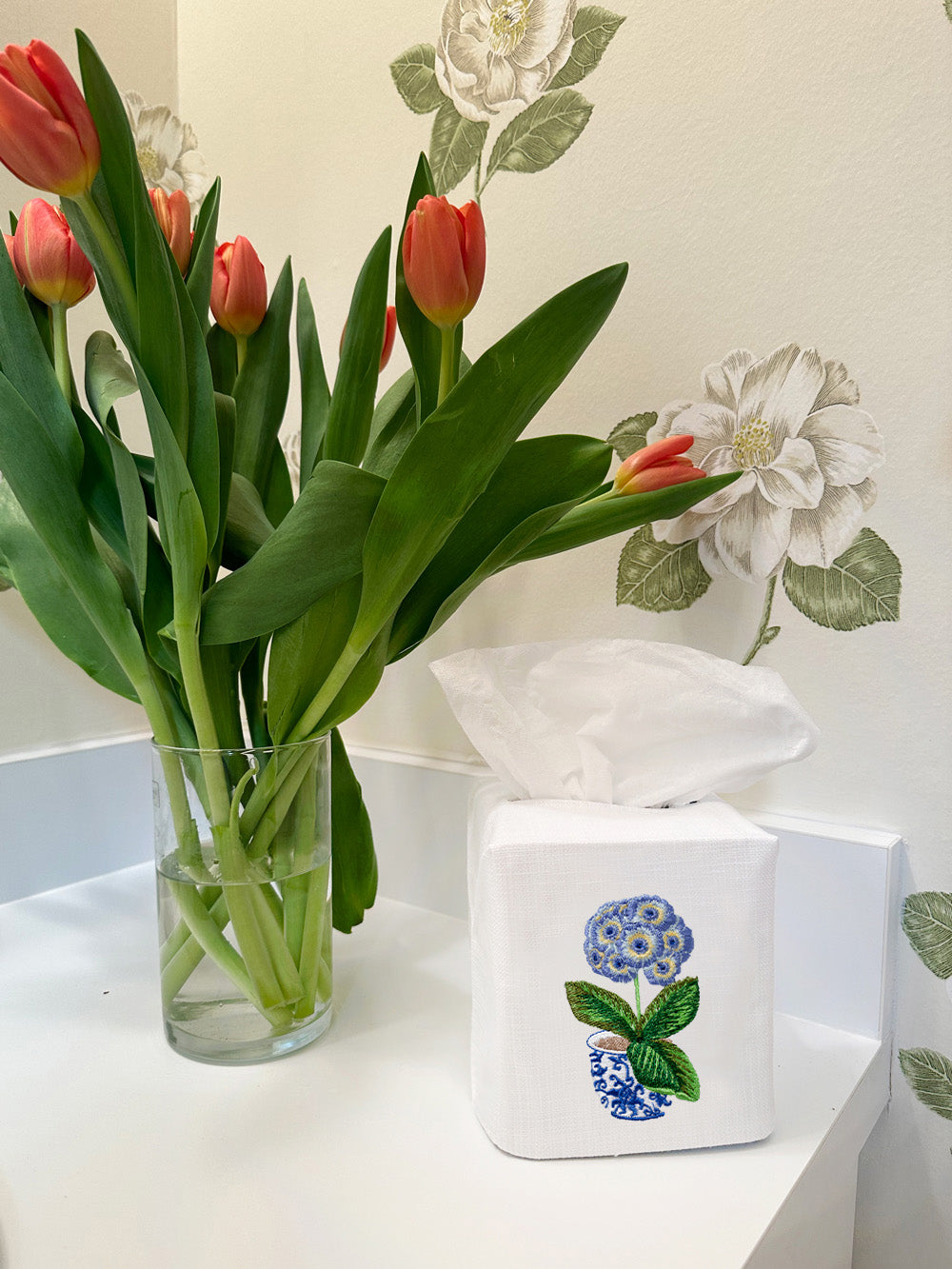 Tissue Box Cover, Potted Primrose (Blue)