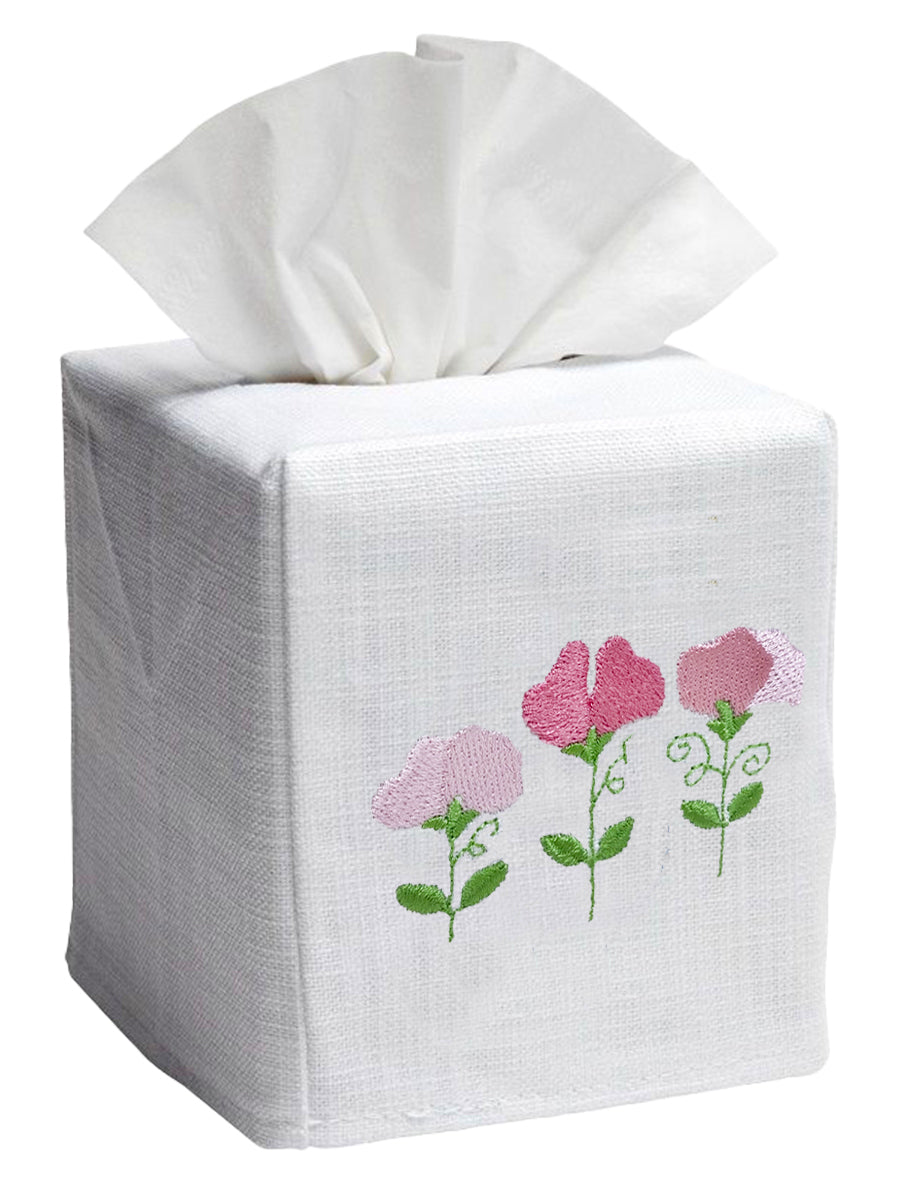 Tissue Box Cover, Row of Sweet Peas (Pink)