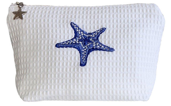 Cosmetic Bag (Small), Waffle Weave, Morning Starfish (Blue)