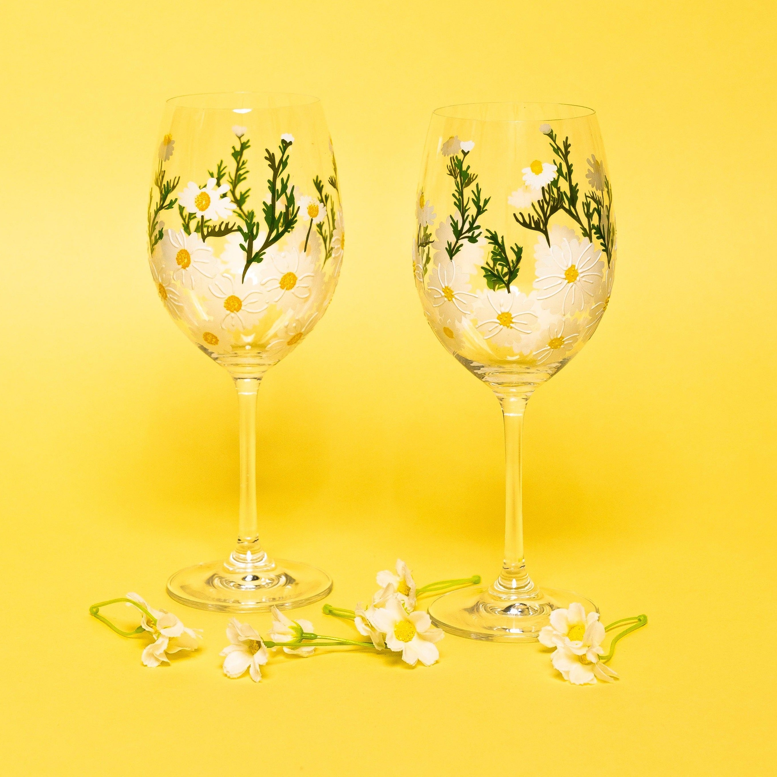 Painted Daisy Wine Glasses