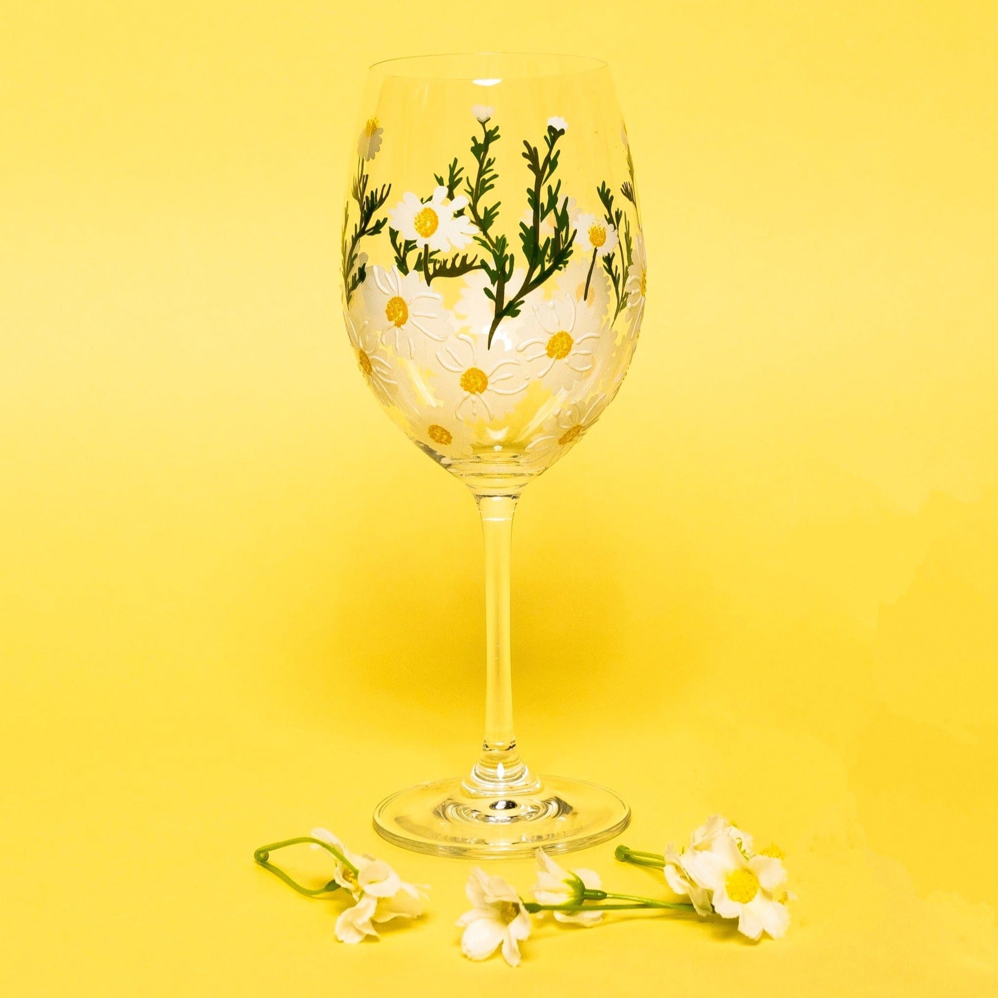 Painted Daisy Wine Glasses