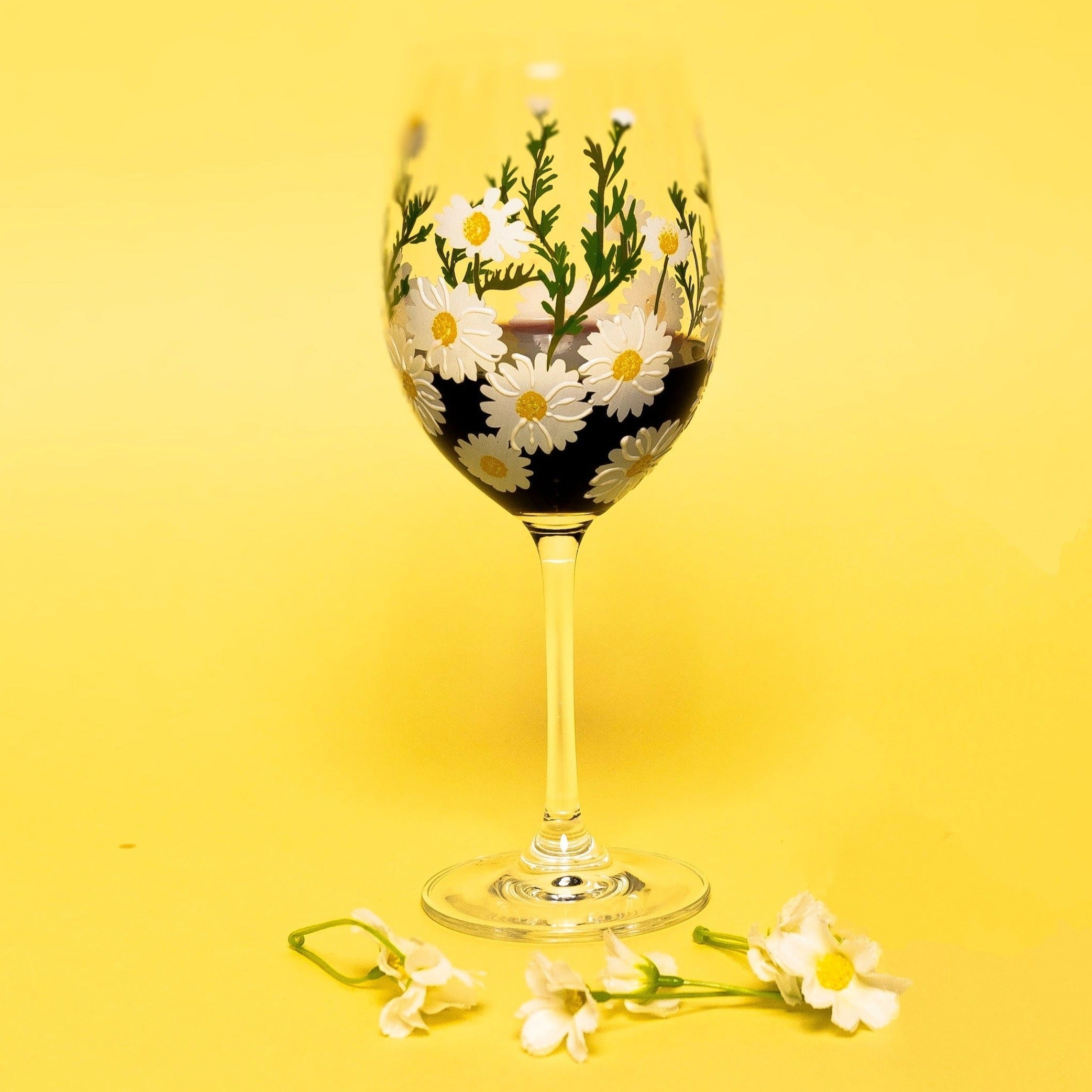 Painted Daisy Wine Glasses