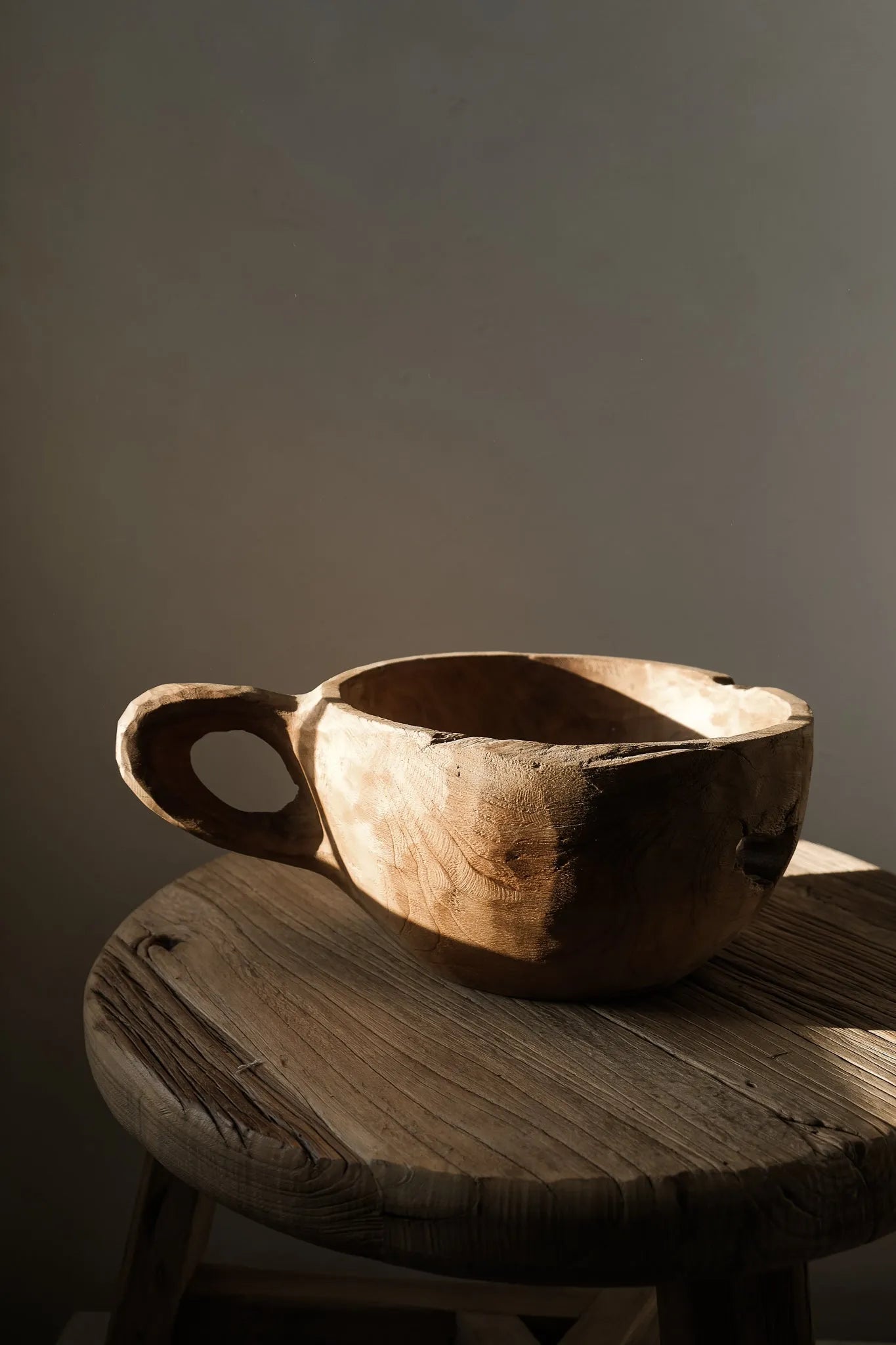 Large Solid Teak Wood Bowl Long Handle No.2