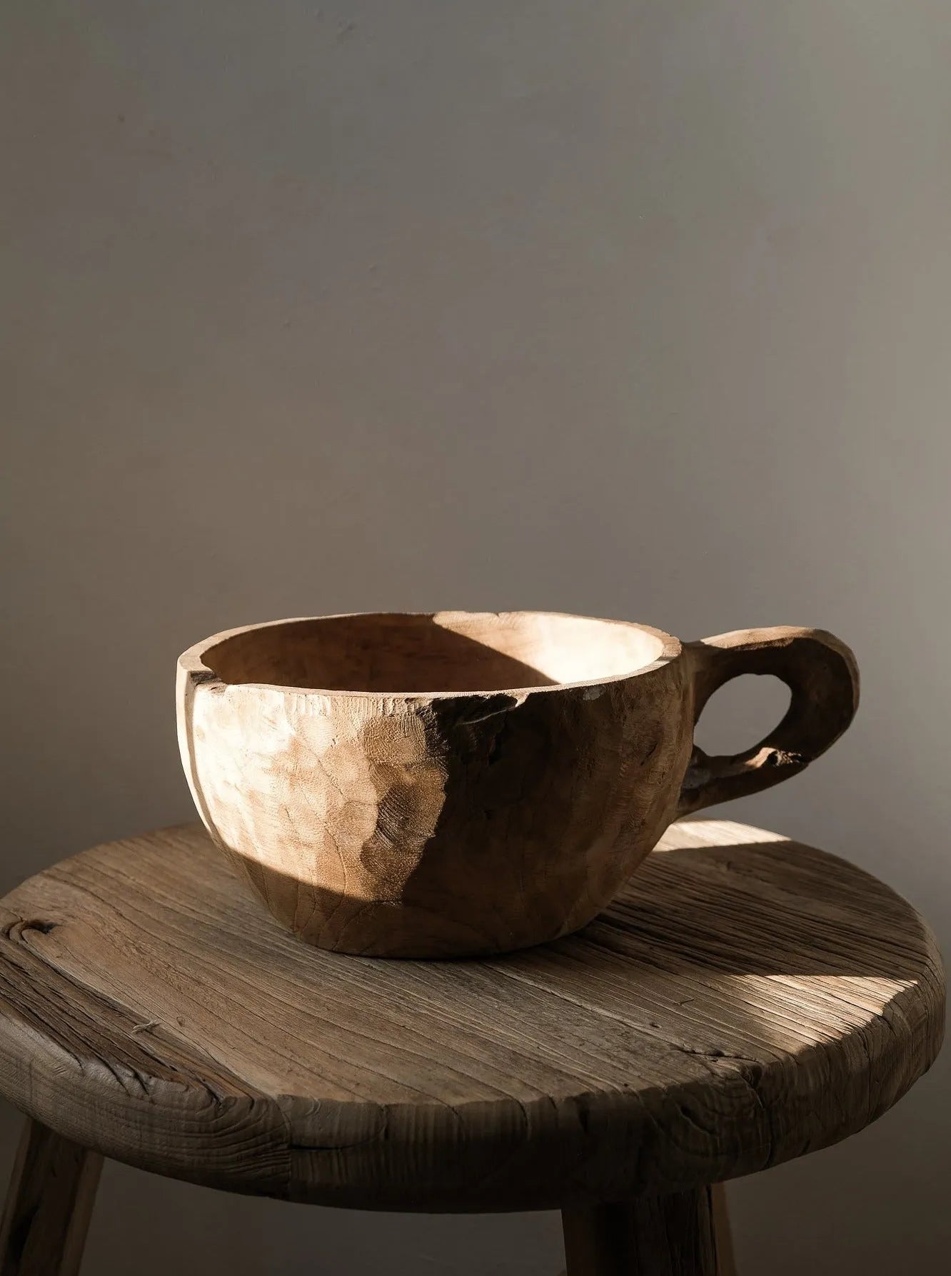 Large Solid Teak Wood Bowl Long Handle No.2