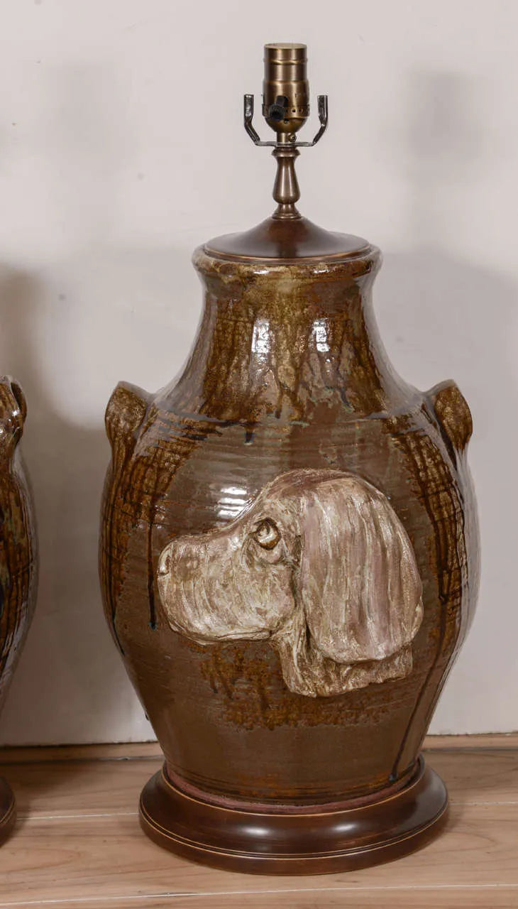 Pair of Pottery "Dog" Lamps