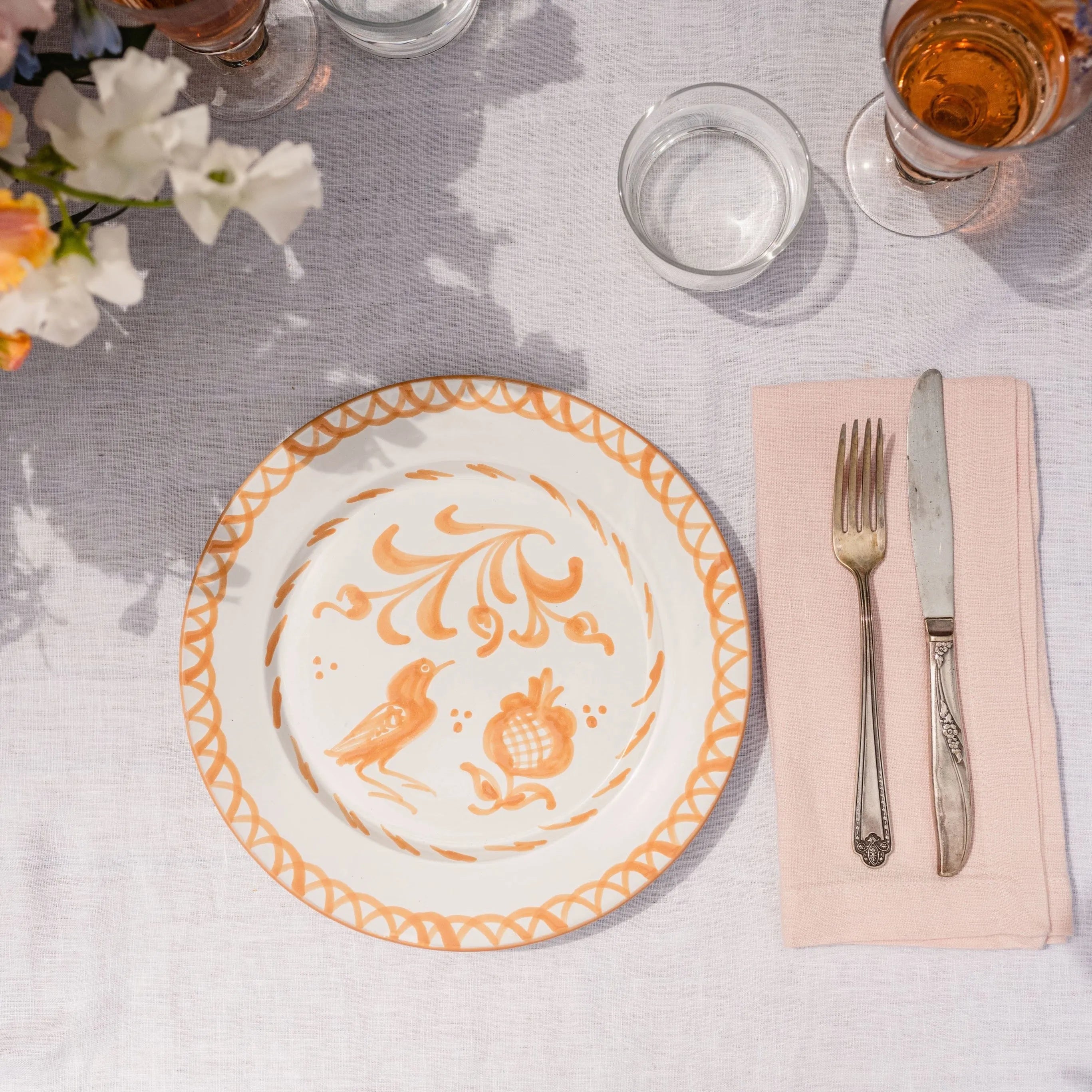 Dinner plate with hand painted designs