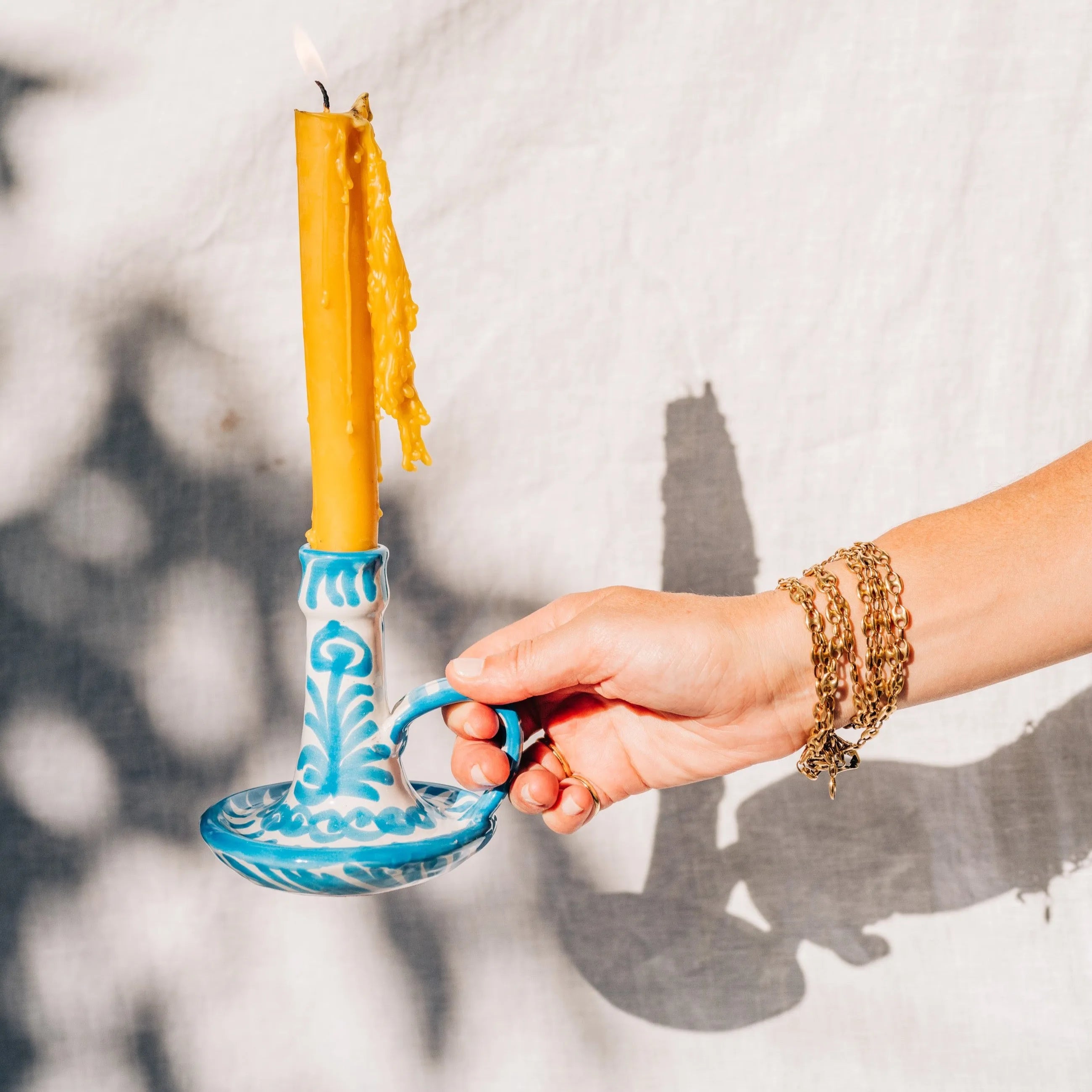 Candlestick with hand painted designs