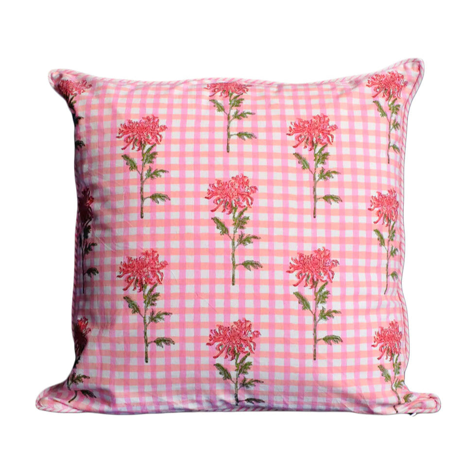 Dahlia Gingham Blockprint Pillow