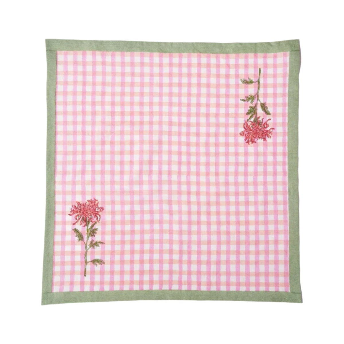 Dahlia Gingham Blockprint Napkins, Set of 4