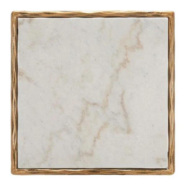 Safavieh Debbie Brass-White Square Metal Accent Table