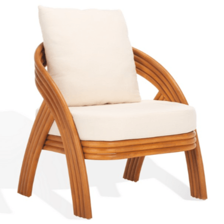 Safavieh Demarco Rattan Accent Chair in Natural/White with Curved Back