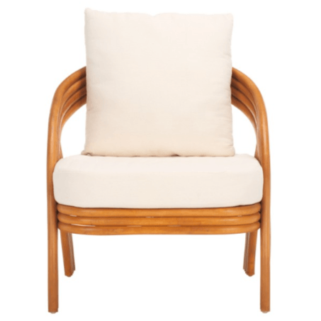 Safavieh Demarco Rattan Accent Chair in Natural/White with Curved Back