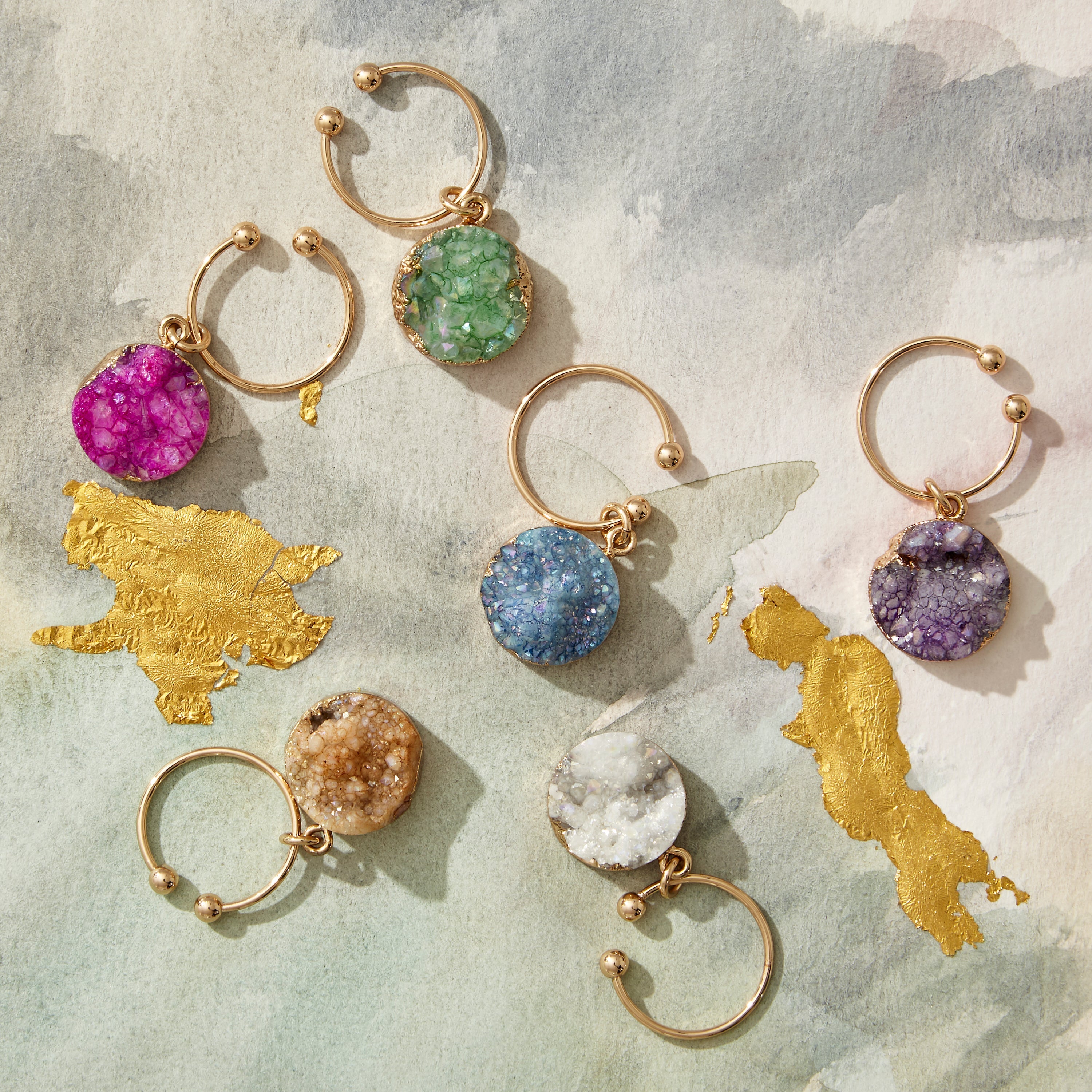 Druzy wine charms, set of six