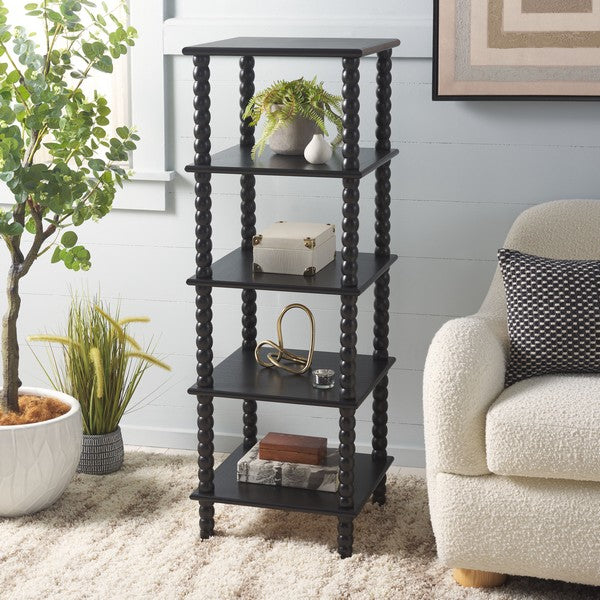 Dilyn Wood 5-Tier Shelving Unit in Matte Black