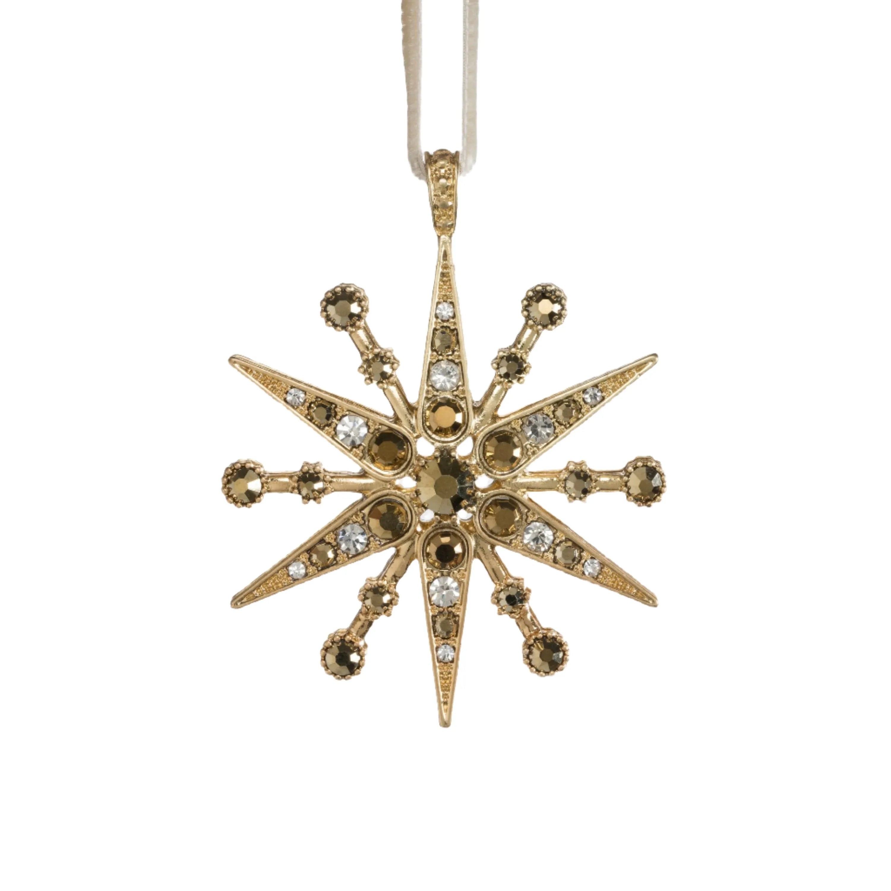 Deco snowflake hanging ornament, gold