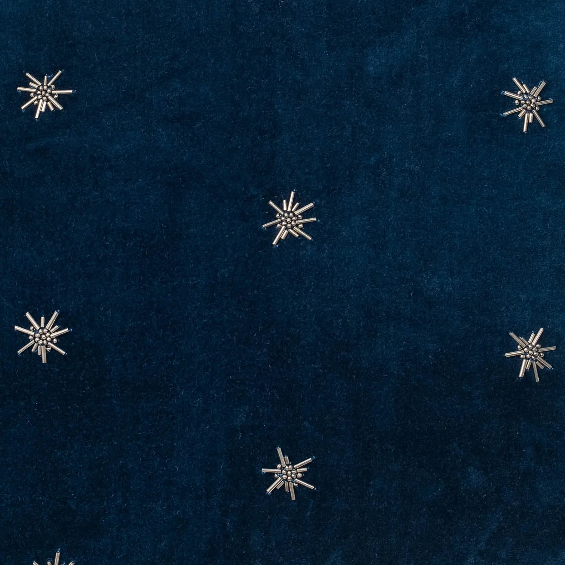 Embroidered star pillow, navy cotton velvet