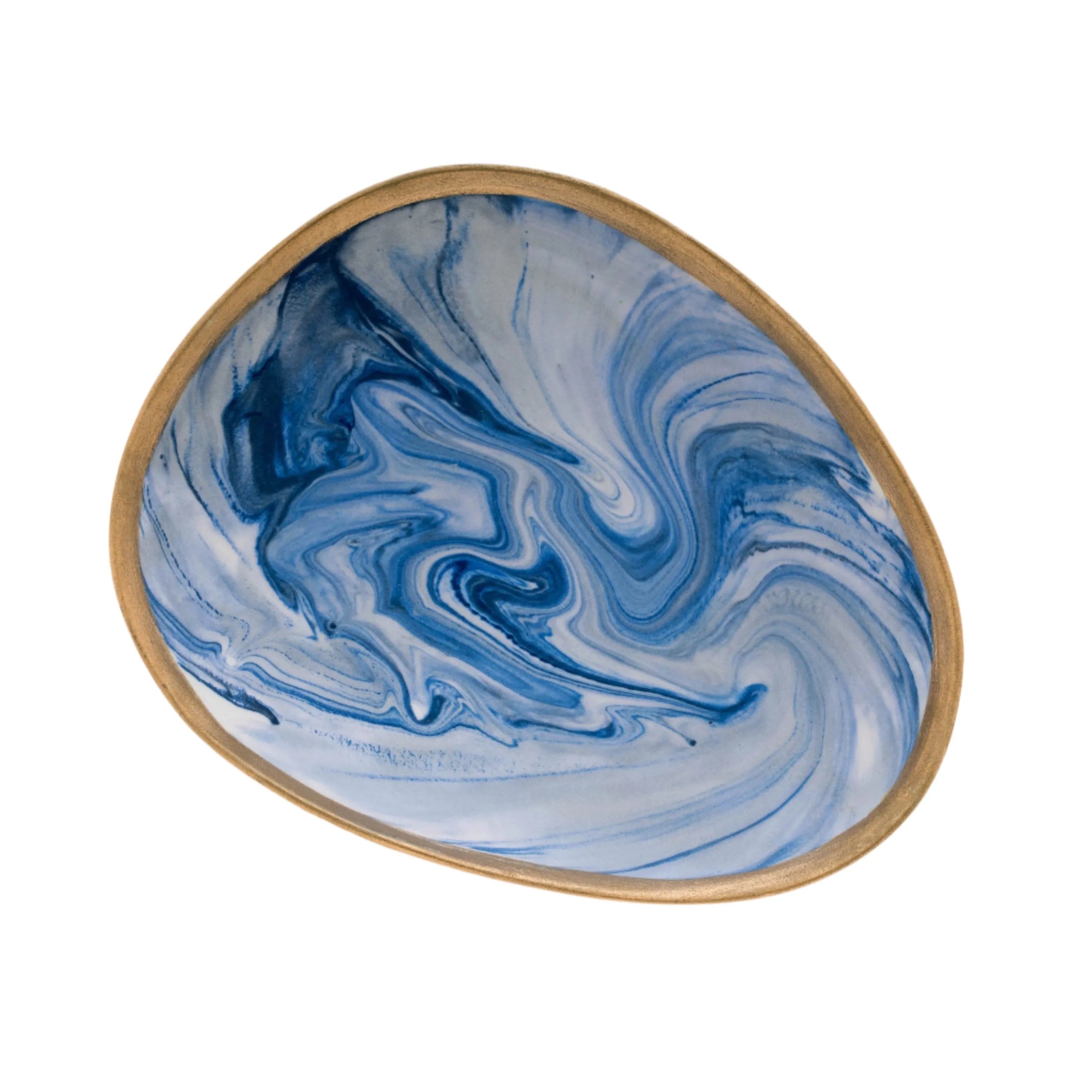 Marbleized porcelain ring dish, blue