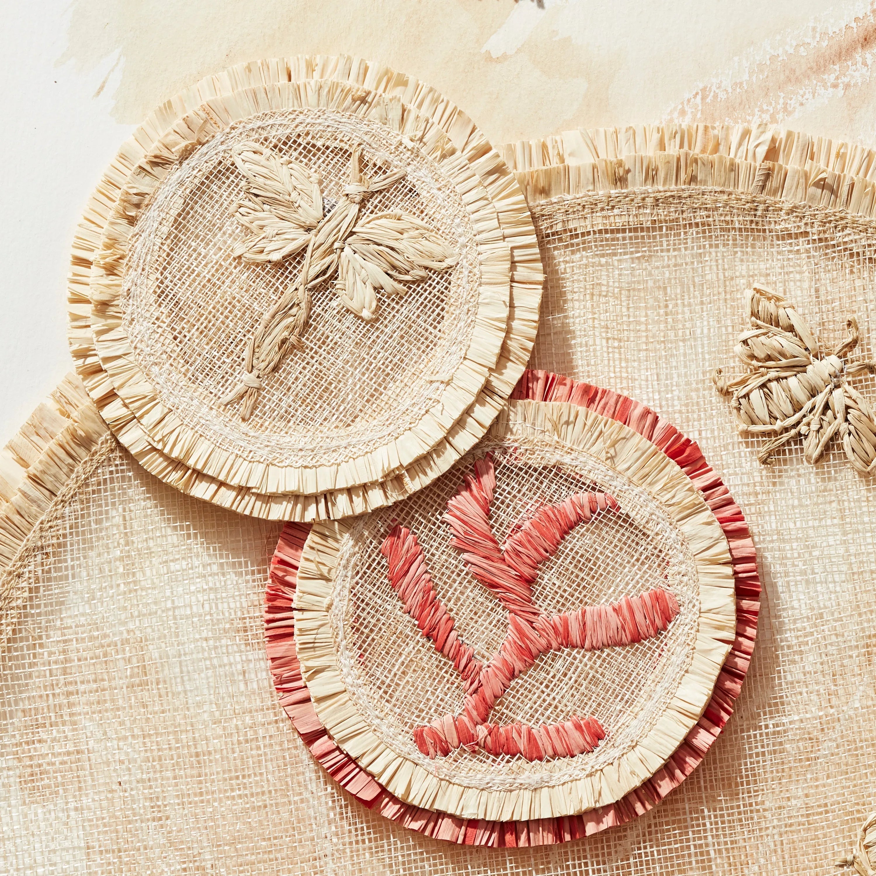 Coral straw coasters