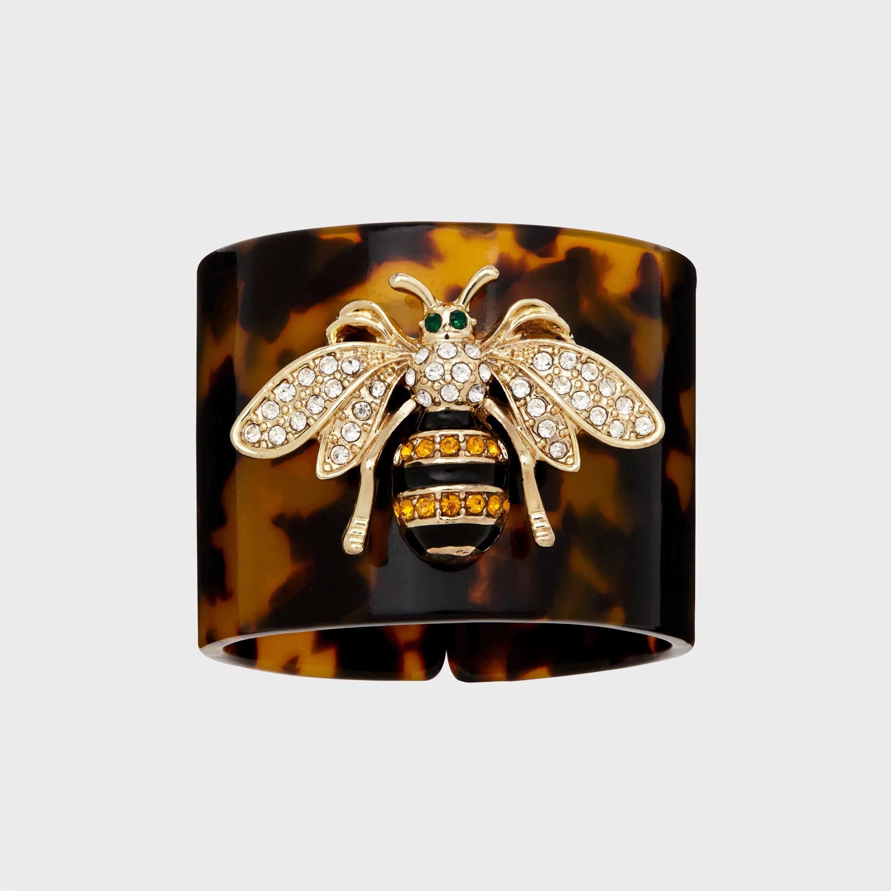 Stripey bee resin napkin rings, tortoiseshell, set of four