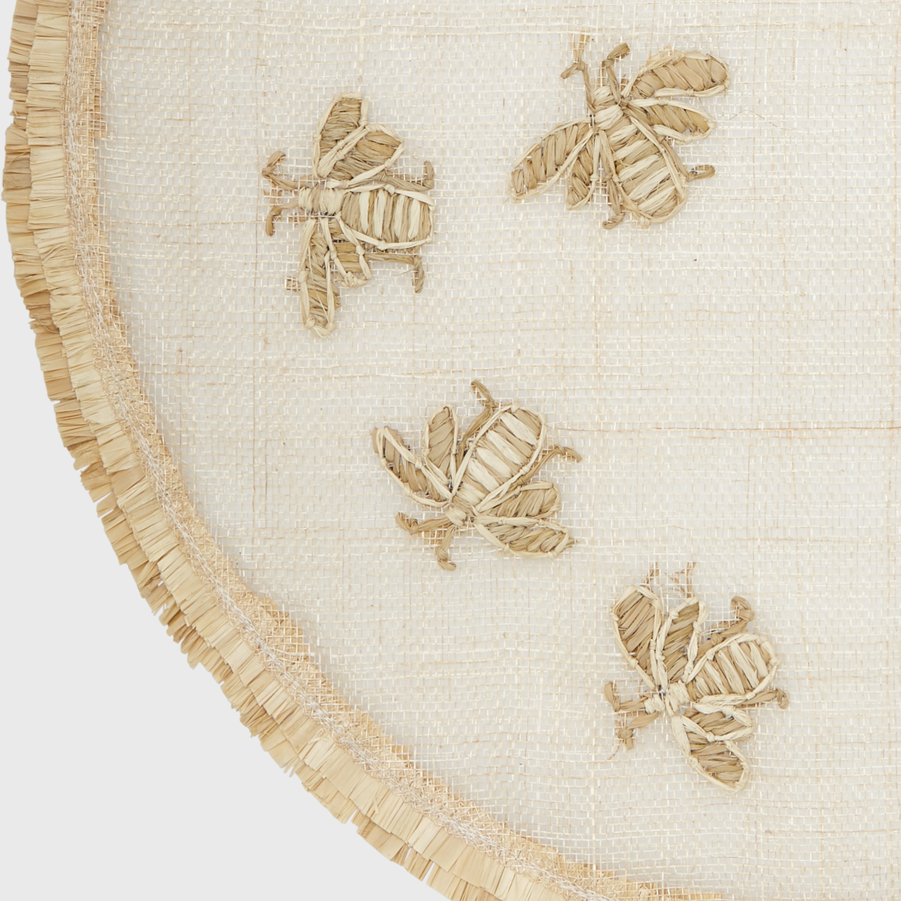 Abaca Placemat with Embroidered Bee and Double Fringe Edge (Set of 4)