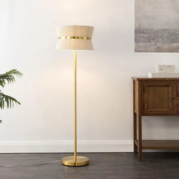 Safavieh Kora Floor Lamp in Bleached Natural with Sleek Brass Metal Body