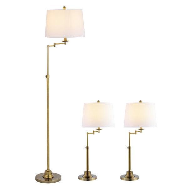 Safavieh Nadia Brass Gold-White Floor and Table Lamp -Set of 3