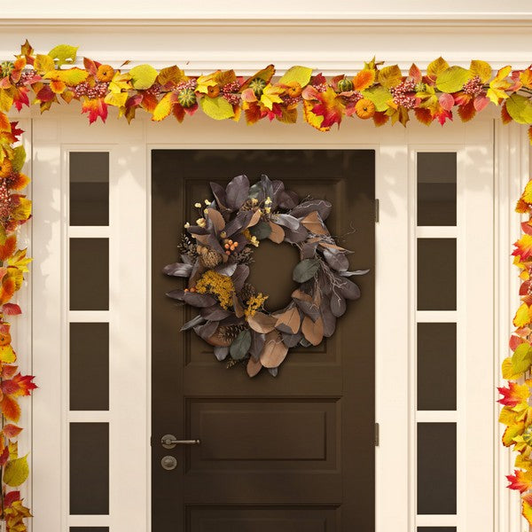 Faux Magnolia Leaf and Fruit Wreath