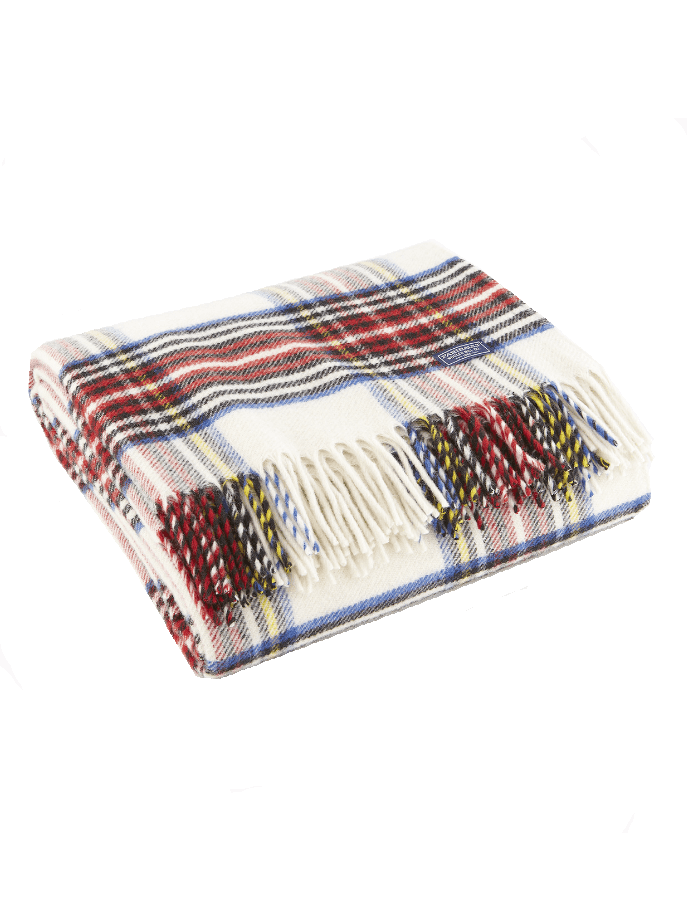 Faribault Royal Stewart White Wool Throw