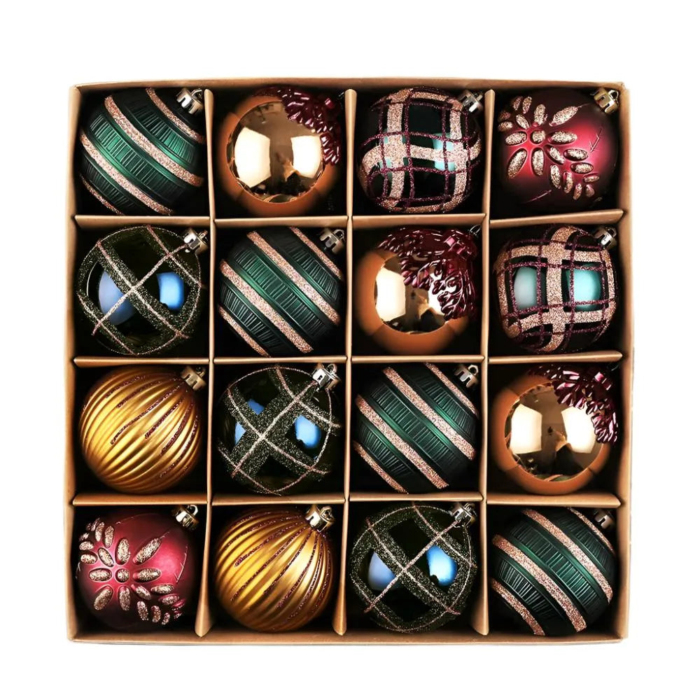 Touch of Gold Delightfully Glittered Ornament Bauble Set, Green, Blue, Bronze and Maroon 16 Piece Bundle