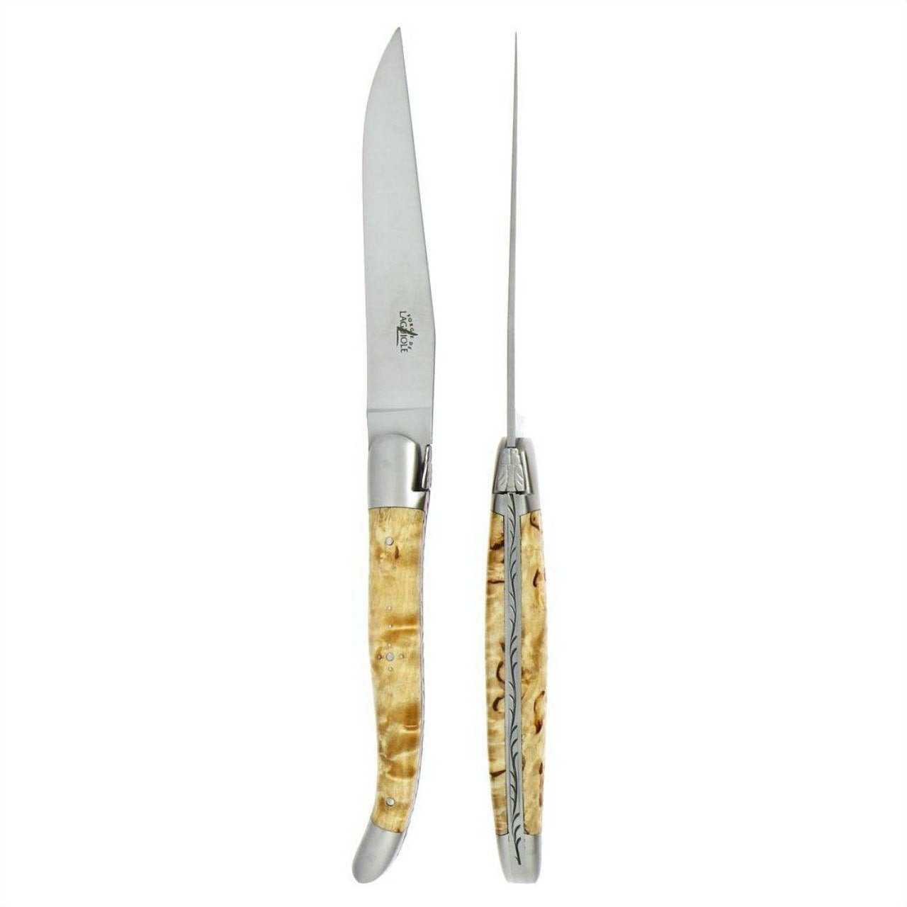 Forge de  Laguiole 2 Piece Steak Knife Set Birchwood Handle Satin Finish