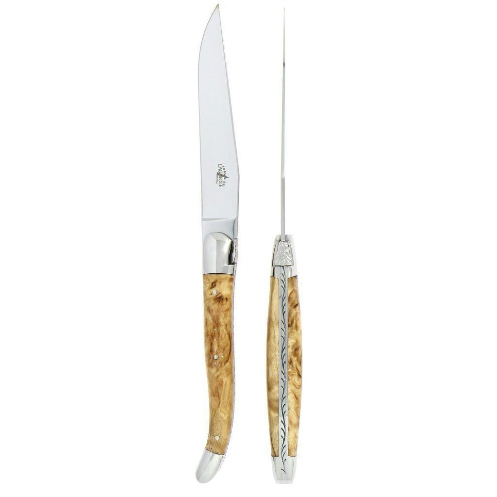 Forge de  Laguiole 2 Piece Steak Knife Set Birchwood Handle Shiny Finish