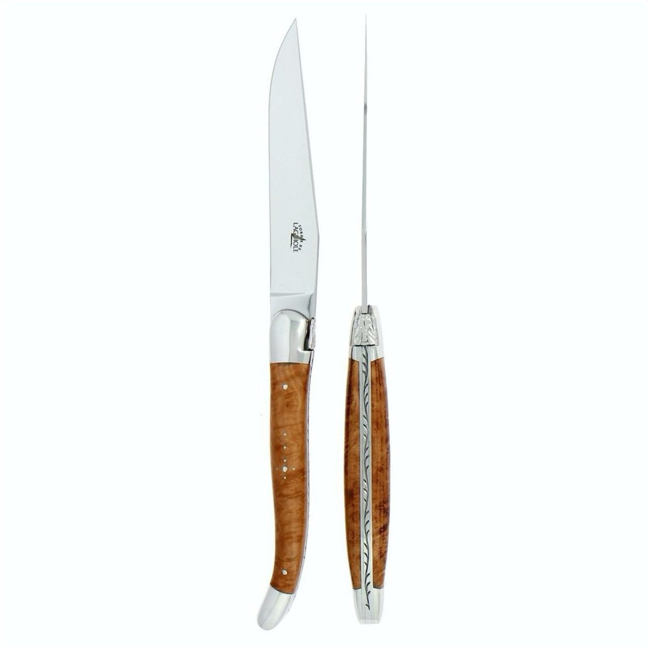 Forge de  Laguiole 2 Piece Steak Knife Set Briar Wood Shiny Finish