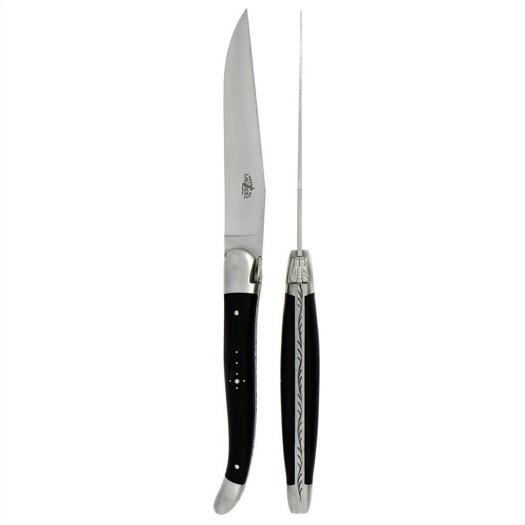 Forge de  Laguiole 2 Piece Steak Knife Set Ebony Wood Satin Finish