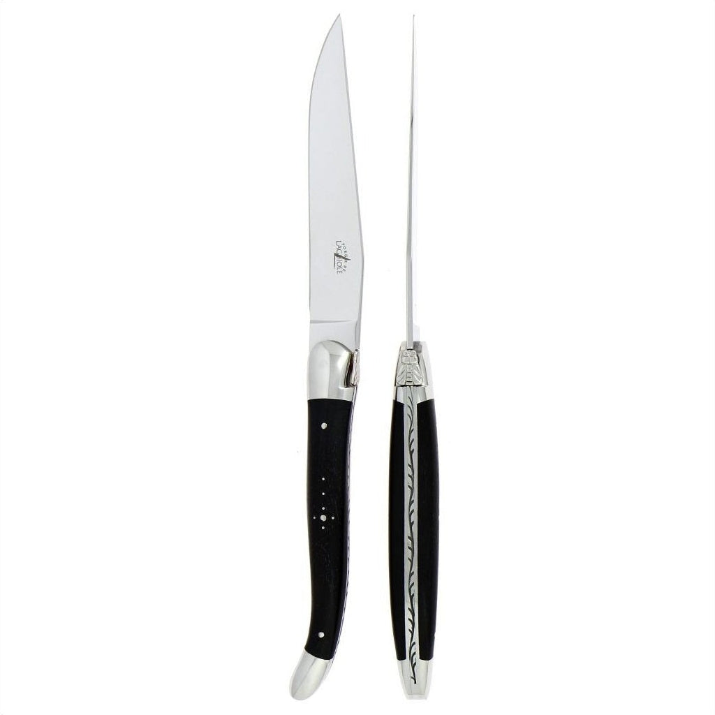 Forge de  Laguiole 2 Piece Steak Knife Set Ebony Wood Shiny Finish