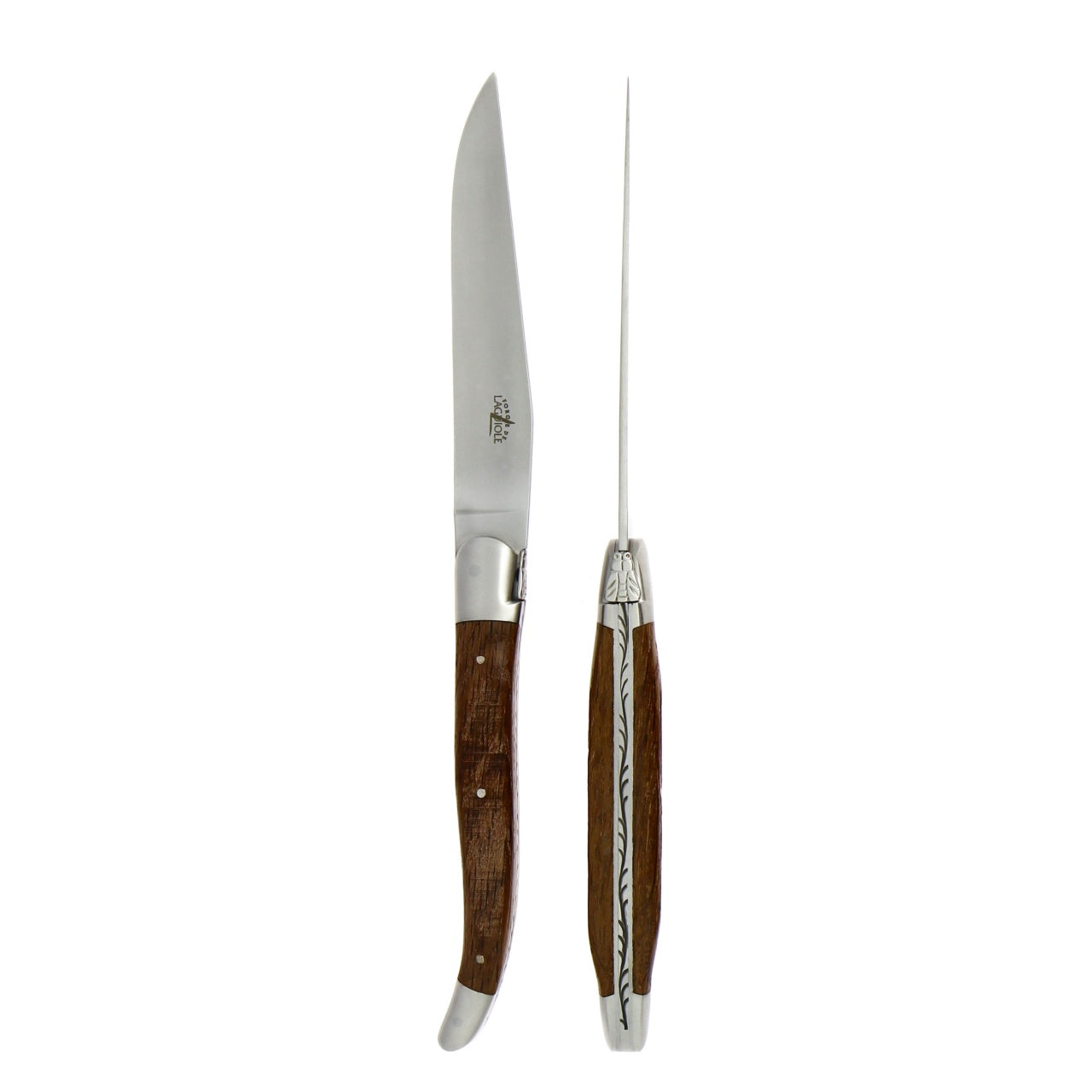 Forge de  Laguiole 2 Piece Steak Knife Set Fossilized Oak Bark Satin Finish