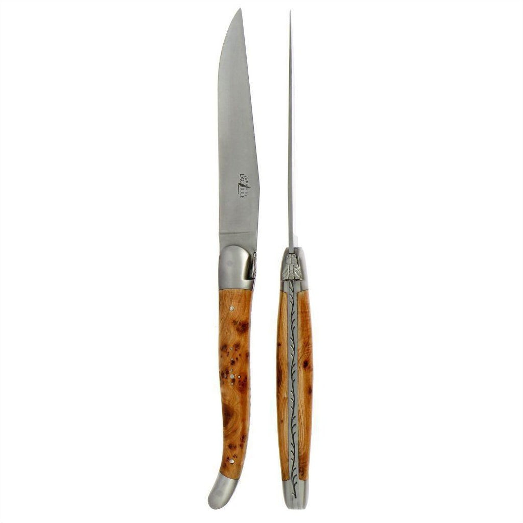 Forge de  Laguiole 2 Piece Steak Knife Set Juniper Handle Satin Finish