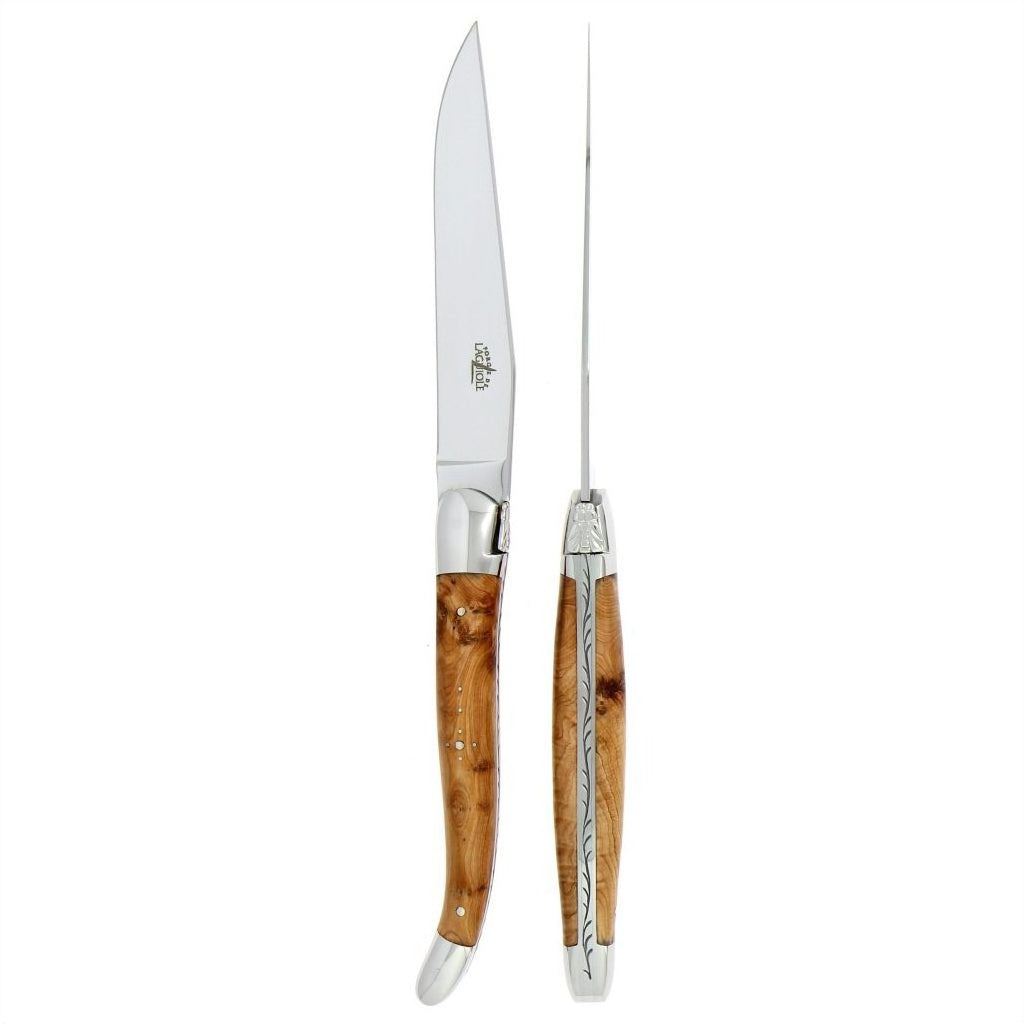 Forge de  Laguiole 2 Piece Steak Knife Set Juniper Handle Shiny Finish