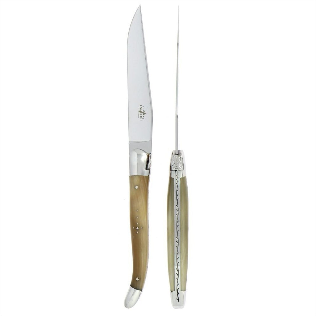 Forge de  Laguiole 2 Piece Steak Knife Set Light Horn Tip