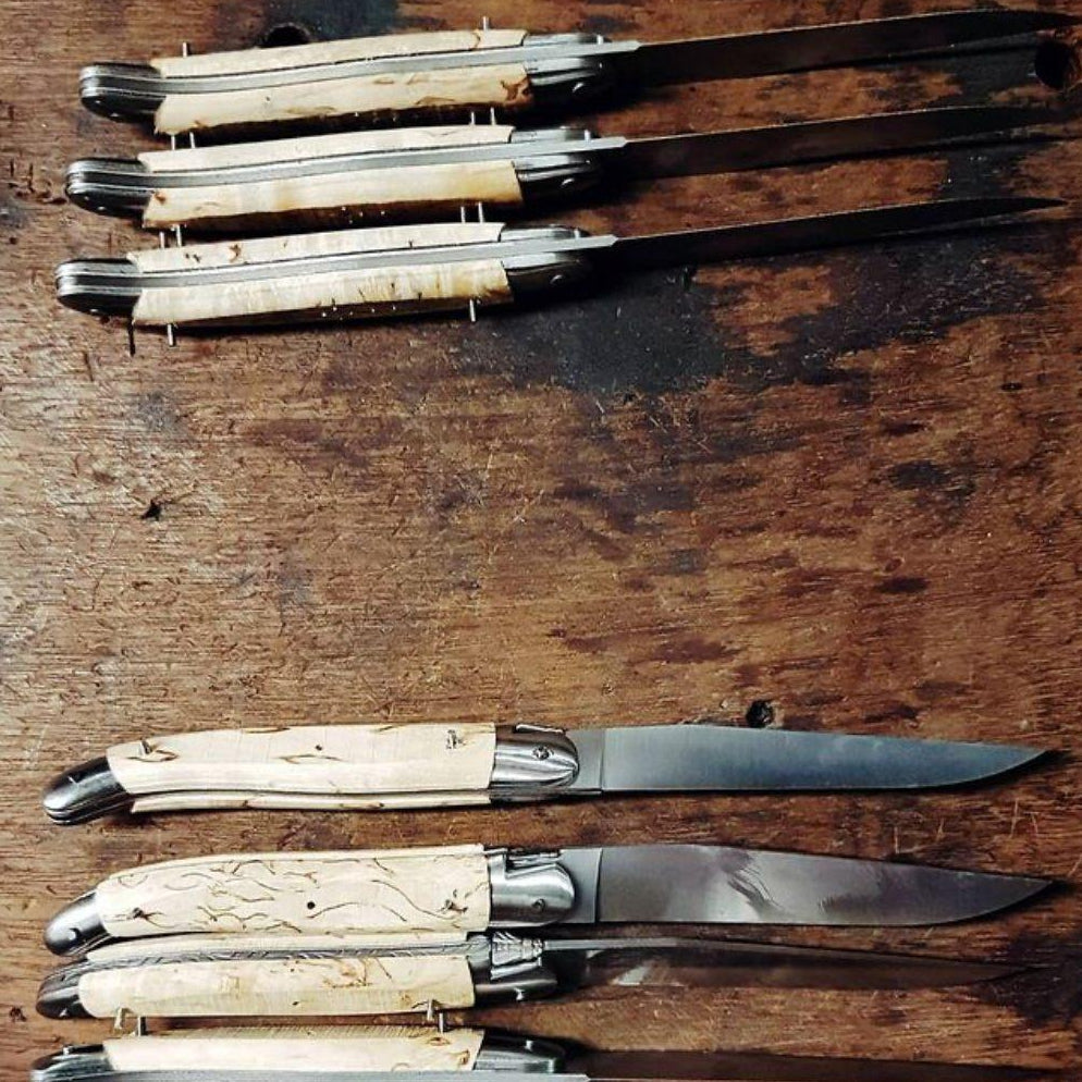 Forge de  Laguiole 6 Piece Steak Knife Set Birchwood Handle Satin Finish