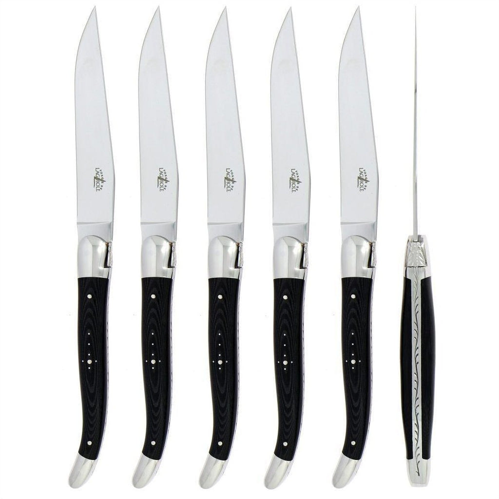 Forge de  Laguiole 6 Piece Steak Knife Set Fabric Series Black