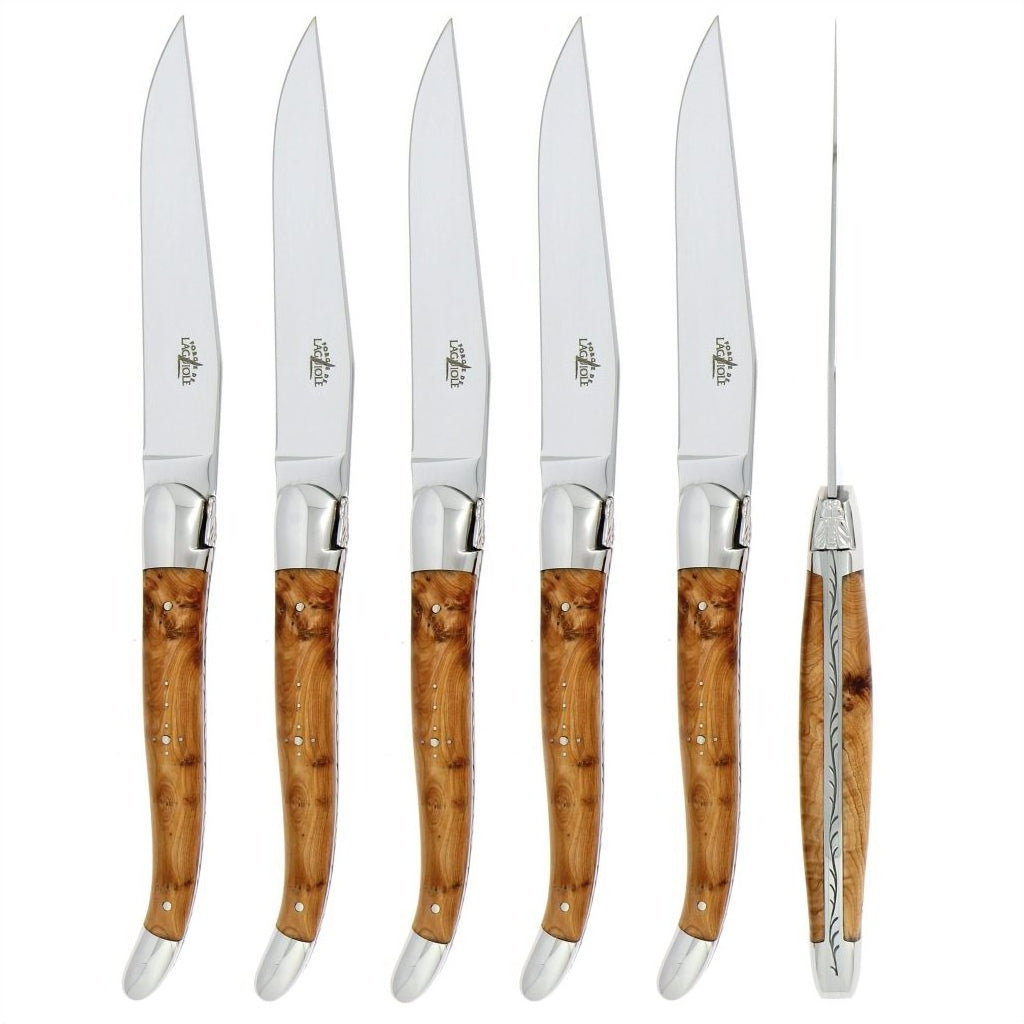 Forge de  Laguiole 6 Piece Steak Knife Set Juniper Handle Shiny Finish