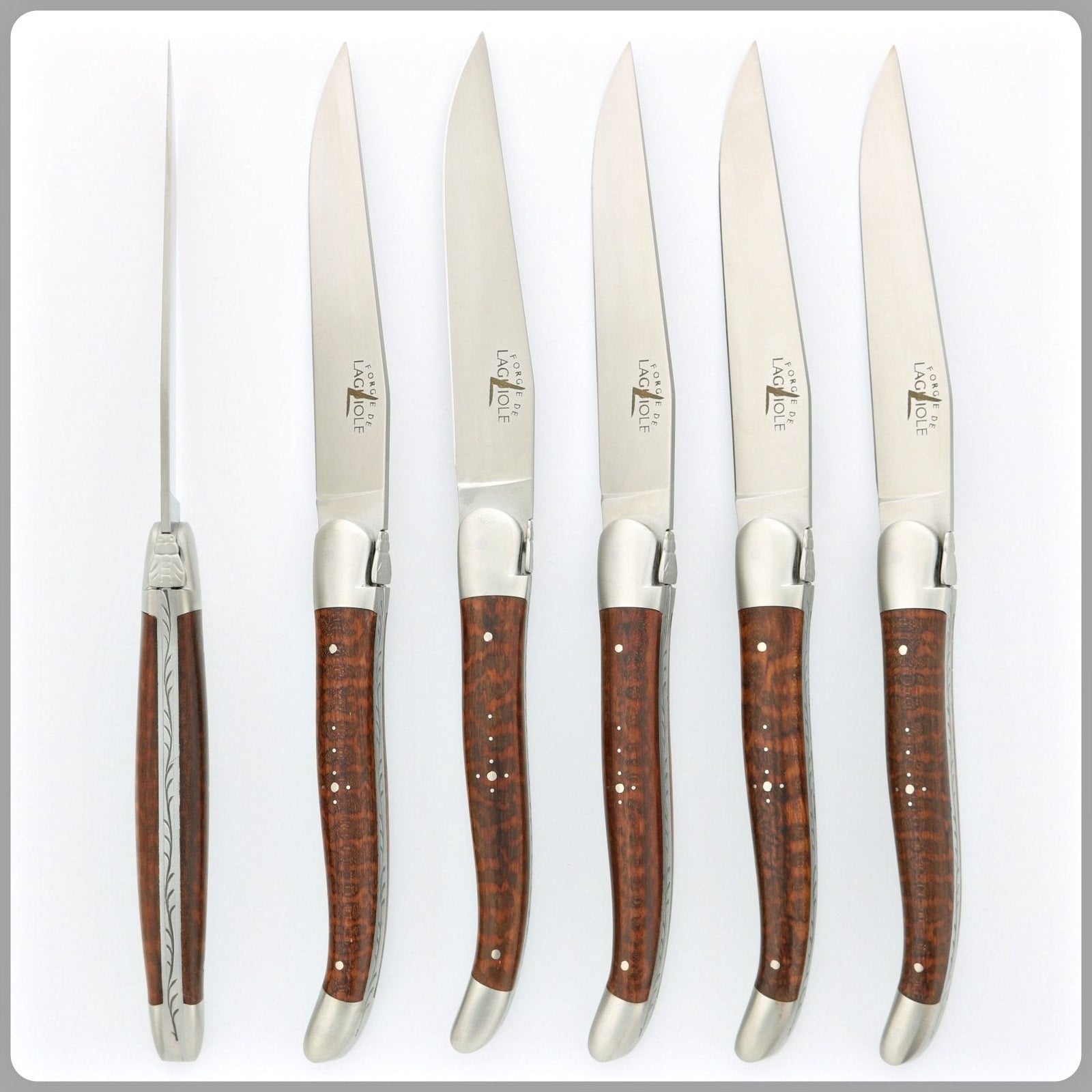 Forge de  Laguiole 6 Piece Steak Knife Set Snakewood Satin Finish