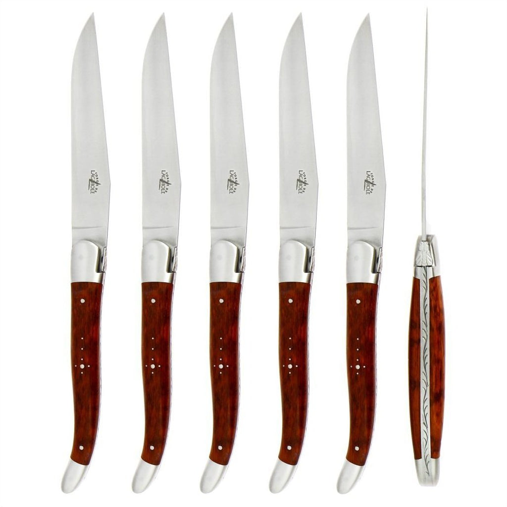 Forge de  Laguiole 6 Piece Steak Knife Set Snakewood Satin Finish