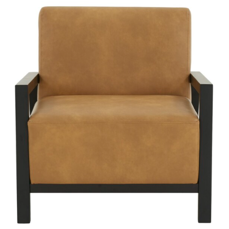 Safavieh Roselle Vegan Leather Accent Chair in Brown/Black with Birchwood Frame