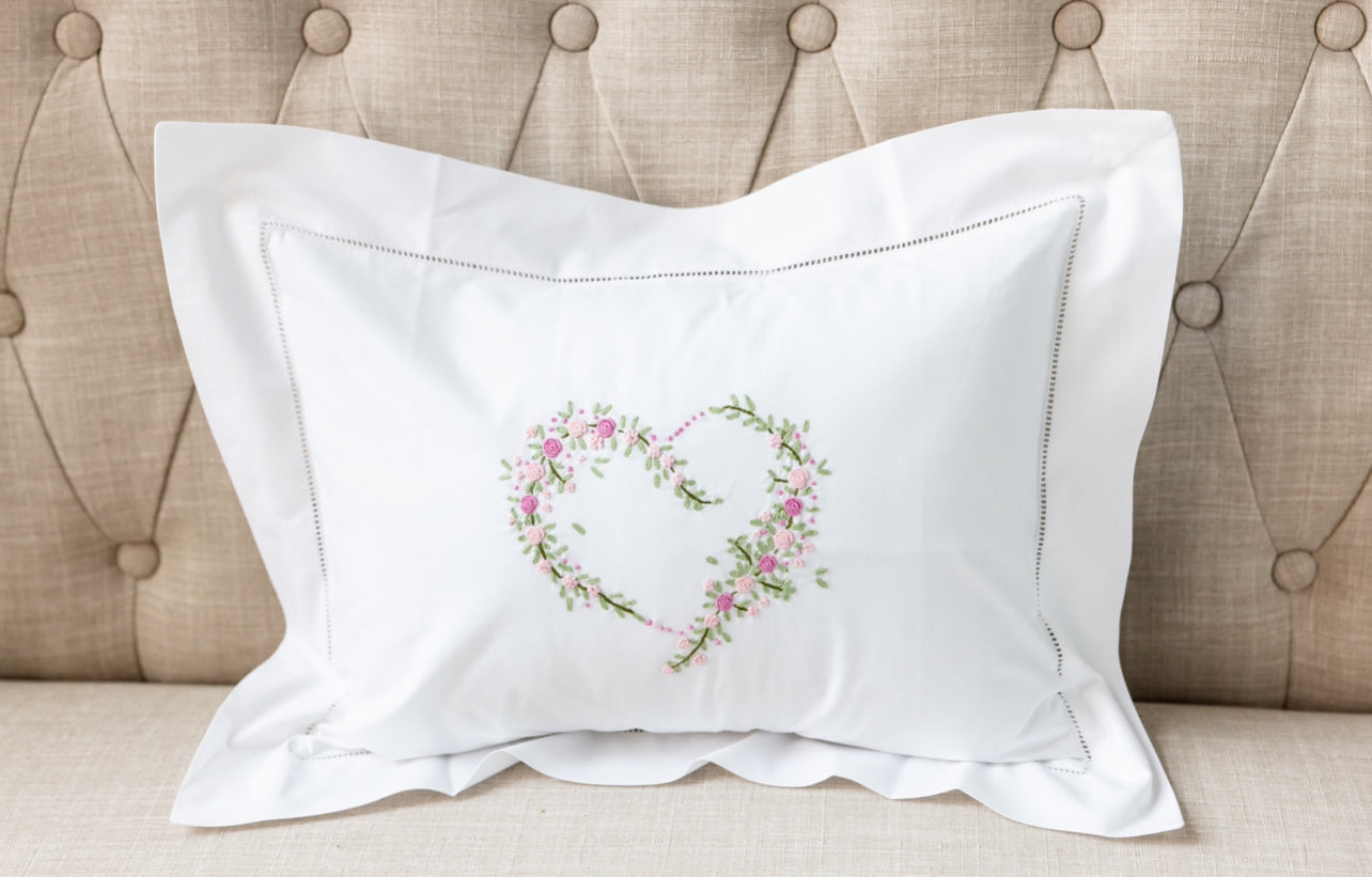 Boudoir Pillow Cover, Garden Heart (Pink/Green)